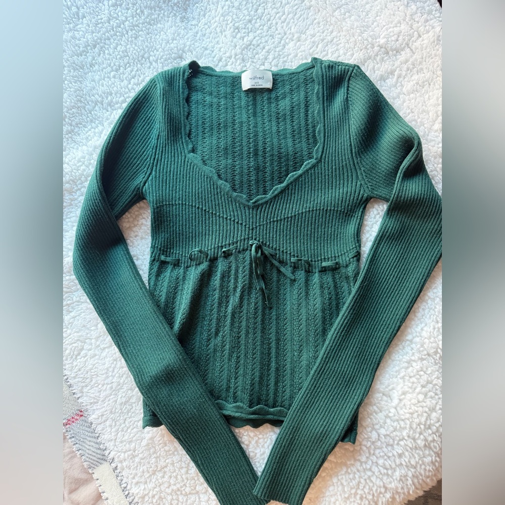 Aritzia Wilfred Green Ribbed Knit Top